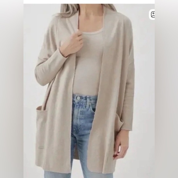 Pact Sweaters - Pact Organic Cotton Airplane Wrap Cardigan in Beige Neutral Women sz XL/XXL